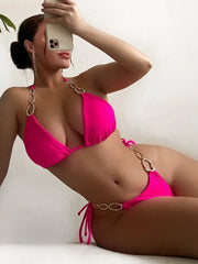 Sexy Halter Diamond Bikini Women Swimsuit Female Metal Chains Swimwear Two Pieces Bikini set Brazilian Bather Bathing Suit Swim