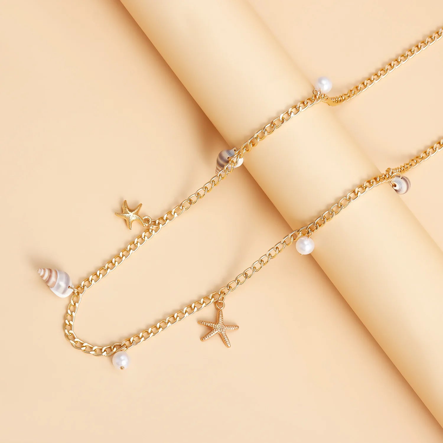 Bohemian Summer Beach Shell Waist Link Imitation Pearl Sea Star Conch Pendant Body Chain for Women Fashion Jewelry Accessories