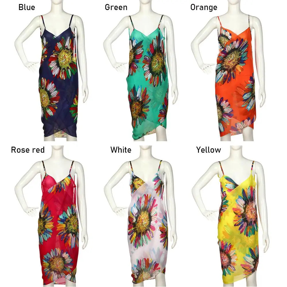 Summer Women Beach Bikini Cover Up Printed Pareo Chiffon Wrap Skirt Sarong Scarf Beachwear Bathing Suit Beach Dress Swimsuits