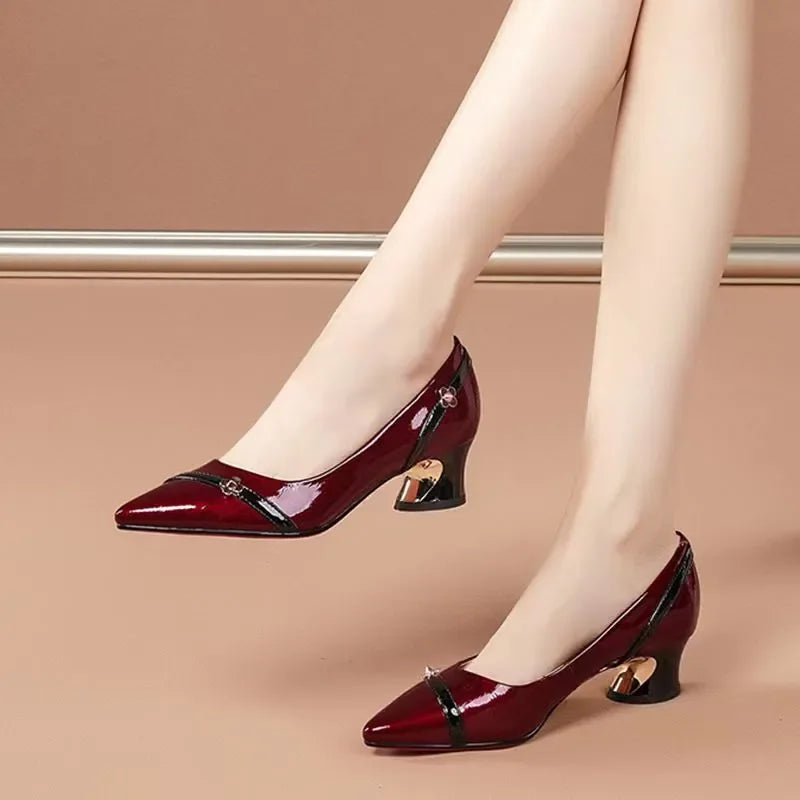 zapatos de mujer women cute pointed toe spring slip on square heel shoes for office lady classic hotel career pumps sapatos a327