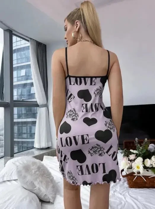 Sexy Lingerie Women Summer Nightgowns Sling Nightdress Fashion Printing Dressing Sleepwear Polyester Milk Silk Night Dress Woman