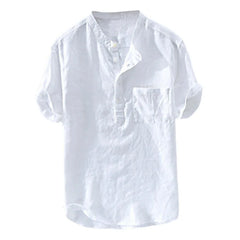 Spring and Summer Men's Cotton Linen Shirts Long Sleeve Casual Beach Henley T-Shirt Vacation Tops with Pocket Men Streetwear