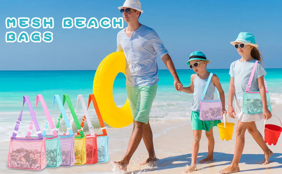 Beach Toy Mesh Bag Kids Shell Storage Bag Beach Toy Seashell Bag Mesh Pool Bag Sand Toys Swimming Accessories for Boys and Girls
