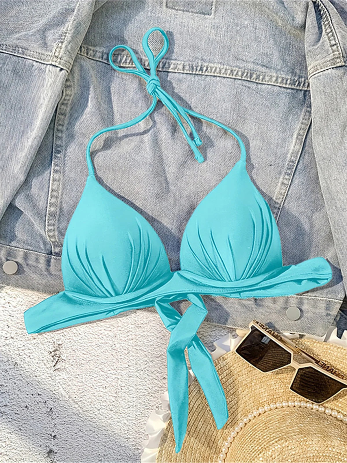 XS - XL Sexy 4 Colors Bra Cup Halter Bikini Top Female Swimsuit Women Swimwear Bather Bathing Suit Swim Solid Beach Top K7019