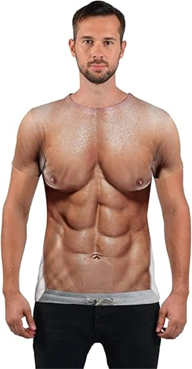 Funny Muscle Mens T Shirt Graphics Spoof 3D Printing T-shirt Personality Short-sleeve Round Neck Casual Shirt Men Cool Tees Tops