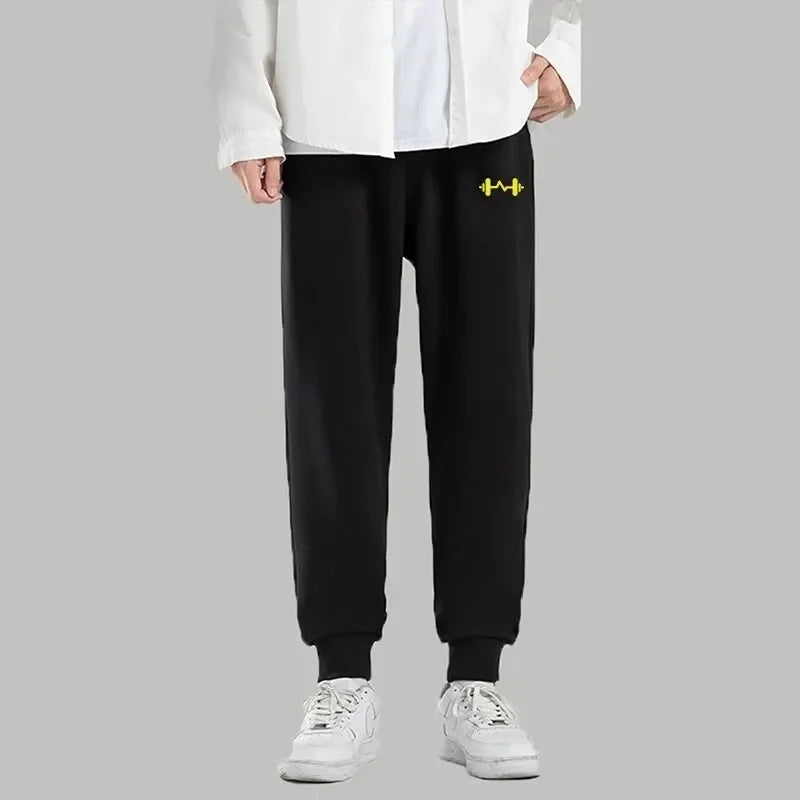 2025 New men barbell printed wool men's pants autumn and winter pants fashion lace-up casual men's sports pants jogging pants