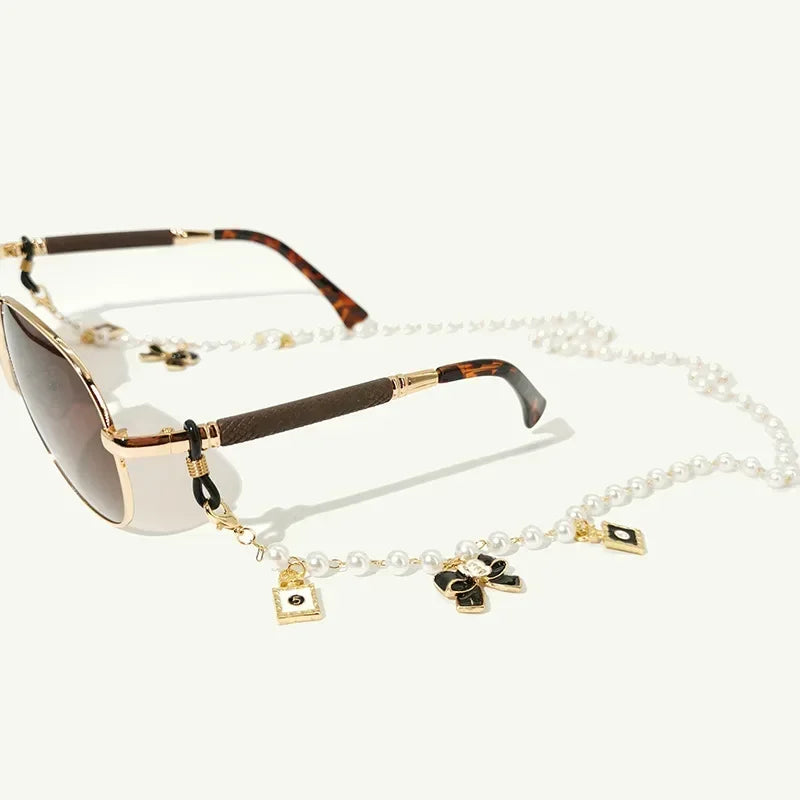 Black White  Bow Pearl Glasses Chains Sunglasses Accessory for Women  Lanyards Accessories