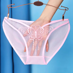 Damen Unterwäsche mit Schmetterlingsstickerei aus Spitze, durchsichtiger Mesh-Slip, bequemer, atmungsaktiver Sweatpants mit niedrigem Bund.