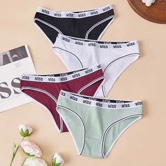 Women's Cotton Underwear 4 Pack Sexy Soft Breathable Panties Comfortable Hipster Briefs with Letter Waistband for Lady