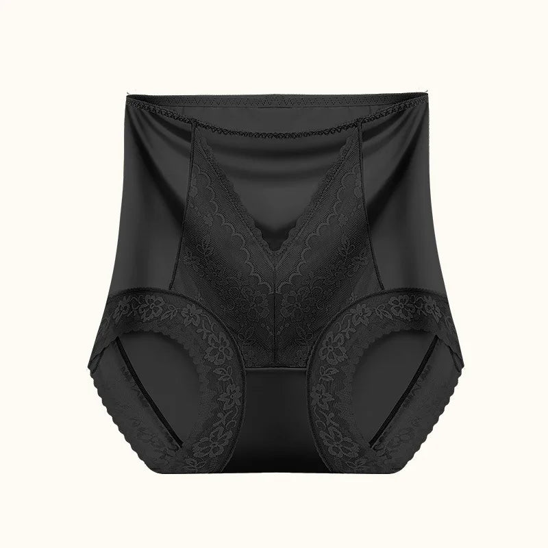 Damen-Slips mit hohem Bund aus Eisseidenspitze, sexy, atmungsaktiv, luxuriöse, nahtlose Satin-Unterwäsche, Po-bedeckend, Damen-Dessous