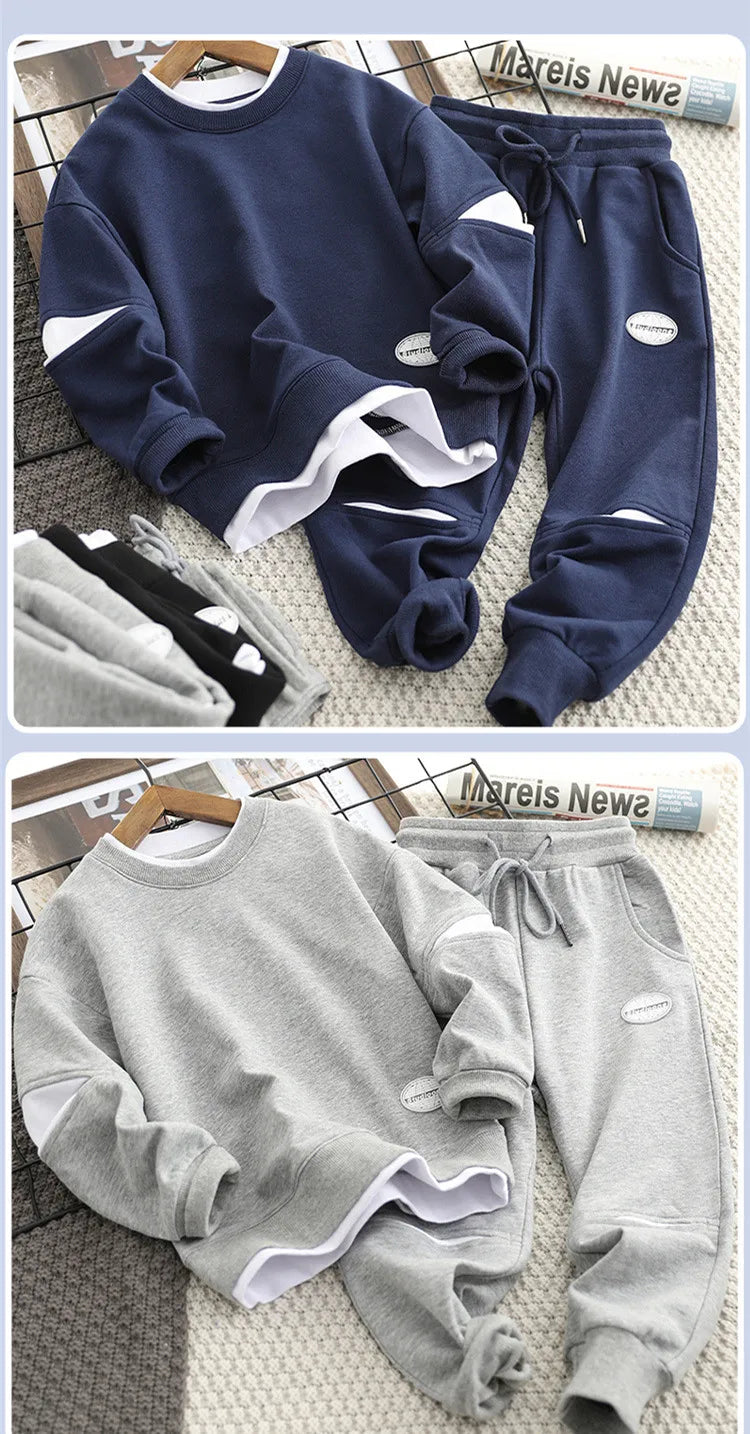 Boys Suit Sweatshirts +Pants Cotton 2Pcs/Sets 2022 Solid Spring Autumn Sports Sets Teenagers Tracksuit Children Clothing