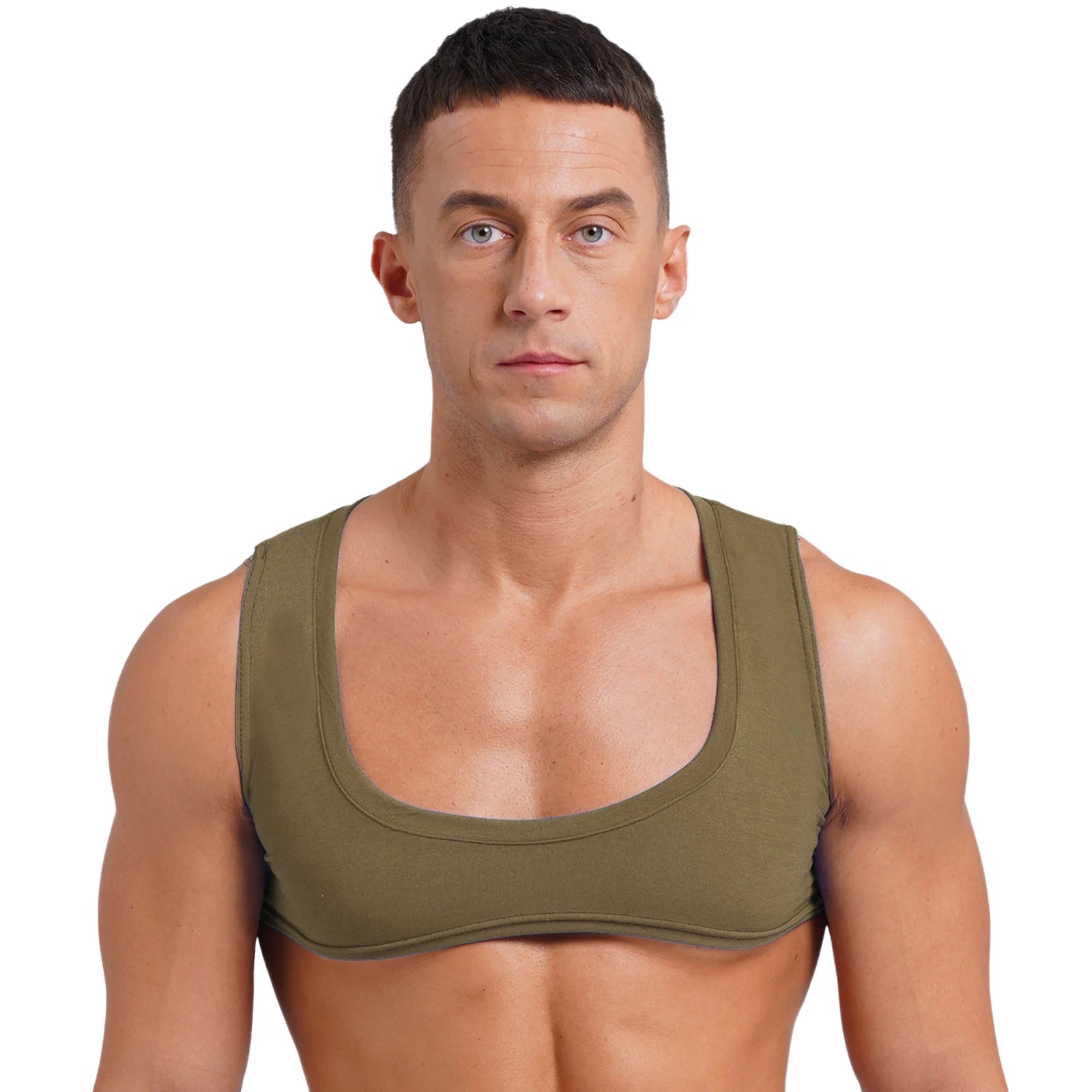 Mens Sexy Muscles Showing Off Crop Top Low Scoop Neck Sleeveless Solid Color Tank Top Vest for Bodybuilding Disco Nightclub