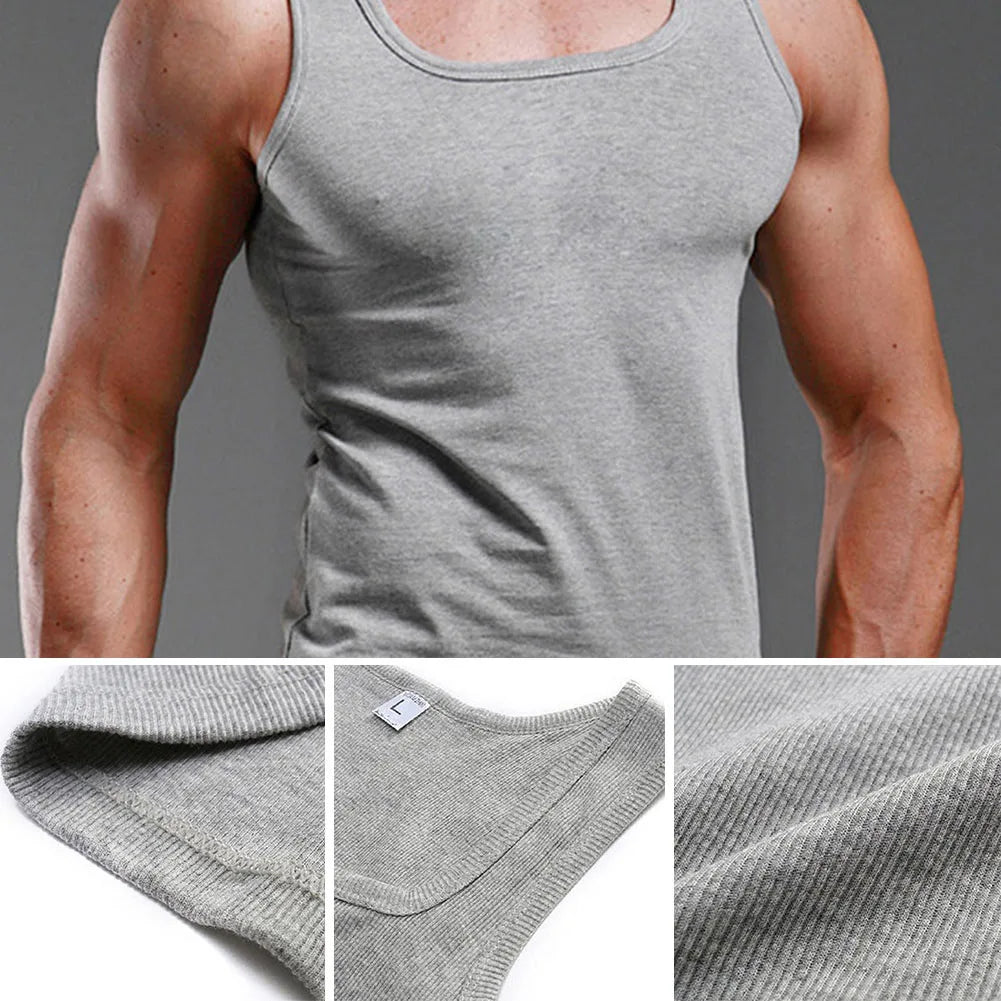 Men's Casual Tank Tops Summer Bodybuilding Sleeveless Vest Gym Fitness Solid Muscle Vest O-neck Black White Gray Men Clothing
