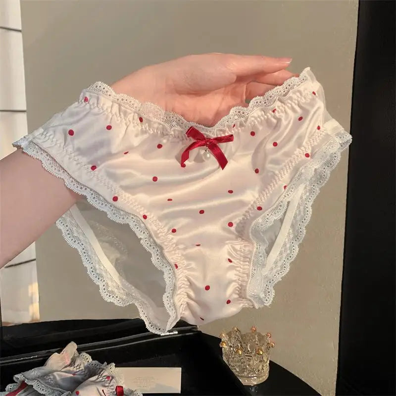 Cute Lace Underwear Women Girl Gauze High Waist Mesh Breathable Underwear with Bow Tie Cotton Comfortable Briefs Underpants
