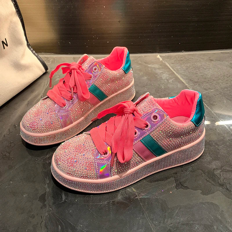Shoes for Women 2025New Rhinestone Womens Sneaksers Diamond Breathable Luxury Casual Thick Bottoms Dad Sports Shoe Zapatos Mujer