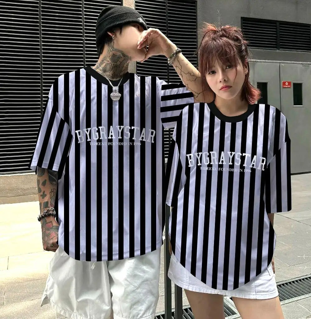 Stylish Striped Short Sleeve Men Women T-shirts Outdoor Oversize Sports Style Jersey Unisex S-5XL Basketball Tops T shirts Men