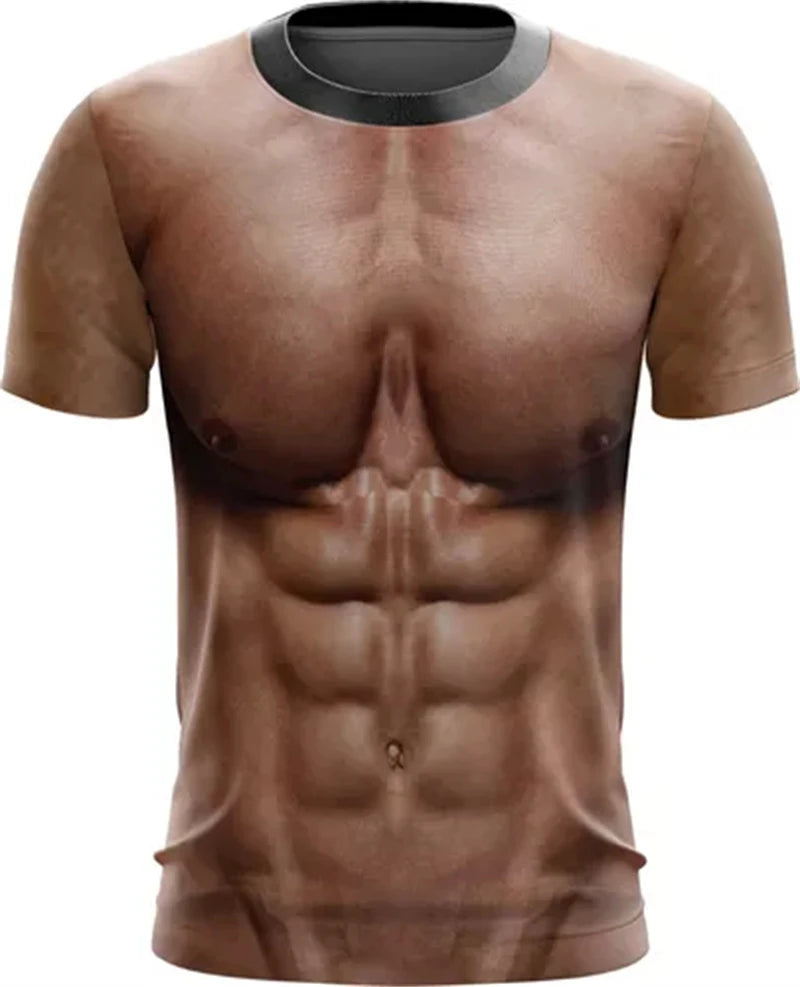 Funny Muscle Mens T Shirt Graphics Spoof 3D Printing T-shirt Personality Short-sleeve Round Neck Casual Shirt Men Cool Tees Tops