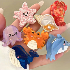 Acetate Ocean Animal Hair Clips for Women Non-Slip Summer Beach Accessories Crab Starfish Whale Multi-Pack Gifts