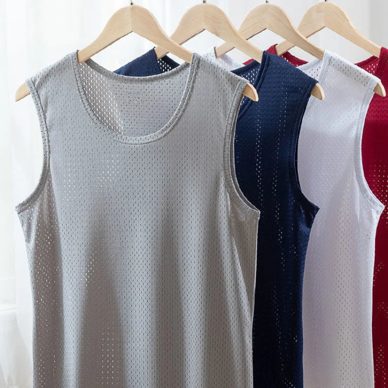 Men's Ice Silk Mesh Vest Tops Quick-drying Bodybuilding Tank Tops Breathable Sleeveless T-Shirt Summer Cool Vest Muscle Singlets
