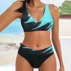 Bkini Sport Style Split Printing Women's Beachwear Two-Pieces High Waist 2025 Women Swimsuit Beach Wear trajes de baño mujer