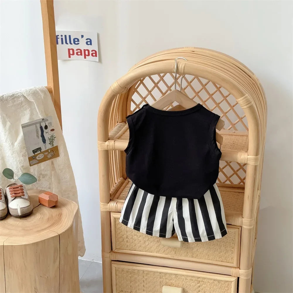 Korean Children's Clothing 2025 Summer New Item 1-3 Year Old Boy Baby Sleeveless Set Thin A-level Outdoor Clothing Two-piece Set