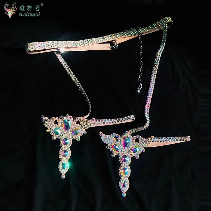 Belly Dance Performance Accessories for Women Senior AB Stones Chain Belt Girl's Luxury Competiton Leg LoopsSuper Sparkling
