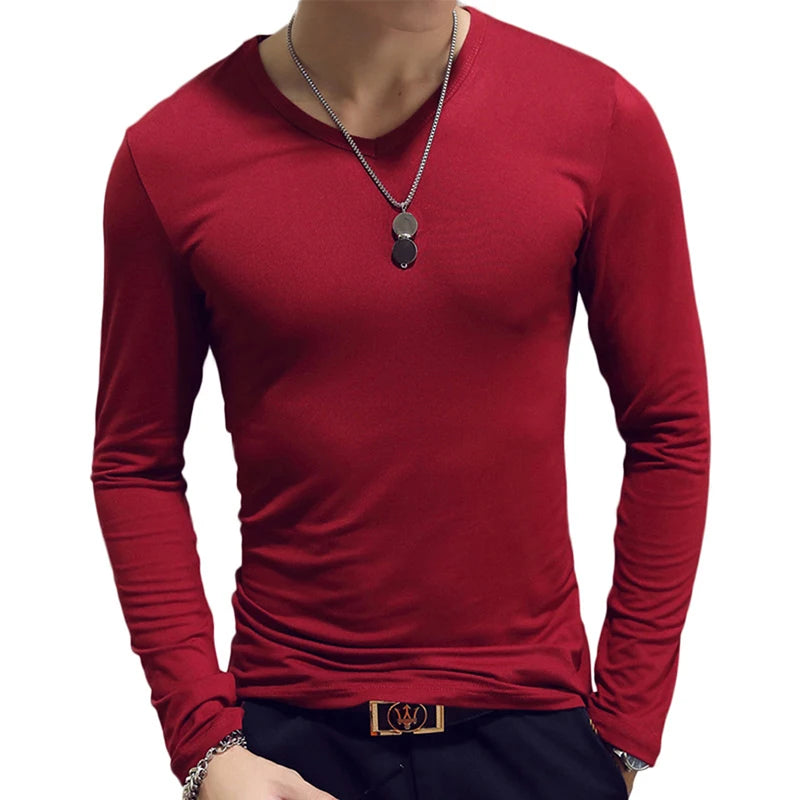 Trendy Men T Shirt Casual Long Sleeve Slim Men's Basic Tops Tees Summer Stretch T-shirt Mens Clothing Chemise Homme