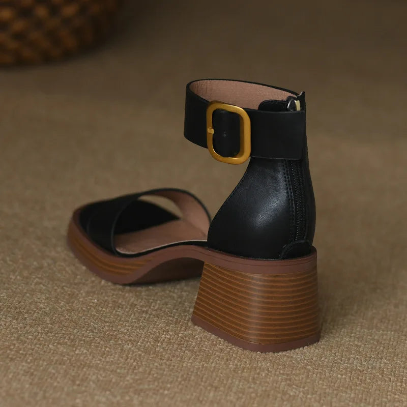 Women's Sports Shoes Beige Hardened Sole Open Toed Sandals Rear Zipper Peep Toe Retro High Heels