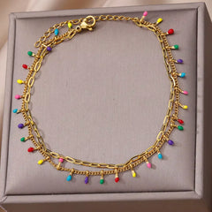 Boho Anklets for Women Summer Beach Accessories Stainless Steel Imitation Pearl Chain Anklet Gold Color Leg Bracelets Bodychain