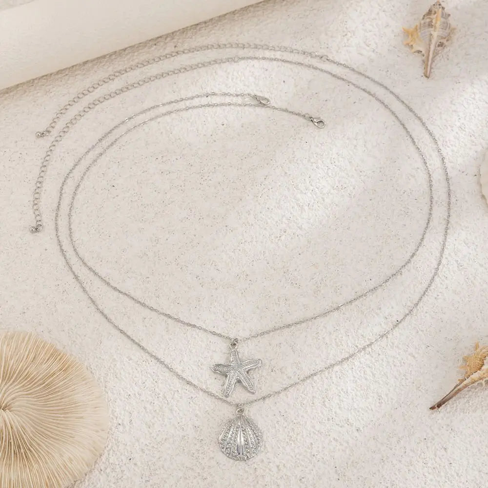 Bohemian Summer Beach Shell Waist Link Imitation Pearl Sea Star Conch Pendant Body Chain for Women Fashion Jewelry Accessories