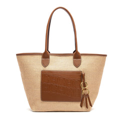 Beach Vacation Women's Tote Bag 2025 New Summer PP Grass Weaving Splicing Design Large Capacity Handbag