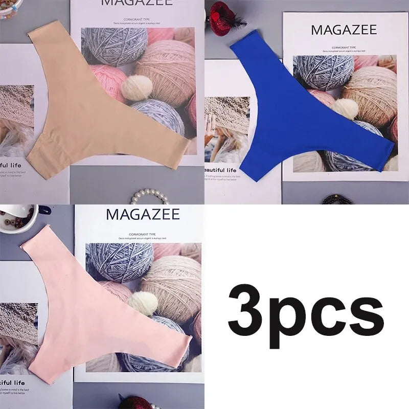 3er-Pack nahtlose Damen-Slips aus Eisseide, niedrig geschnitten, V-förmiger Bund, Baumwollzwickel, atmungsaktiv, schnelltrocknend, Sportunterwäsche