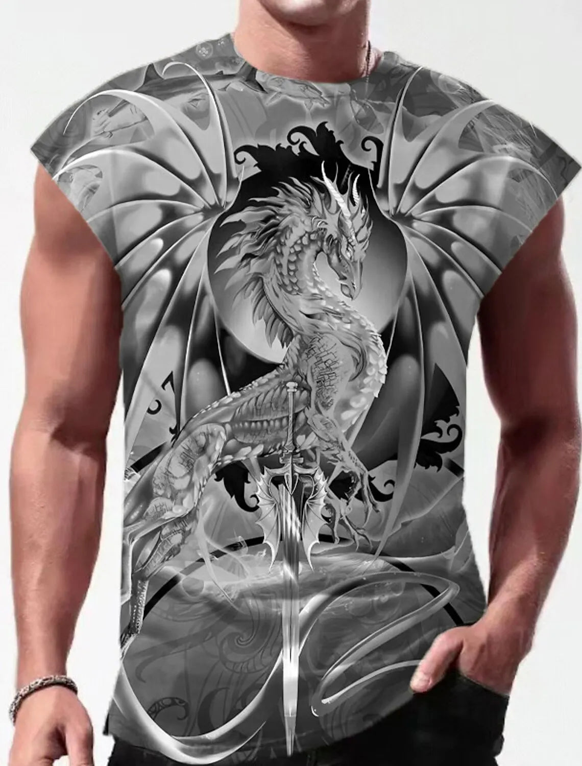 Four Seasons New Mens Fitness Clothing Simple Breathable Street Sleeveless Undershirt Gym Giant Spirit Print Fast Drying Clothes