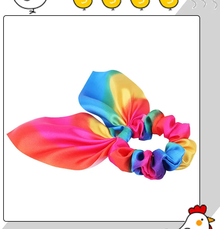 Hair Accessories with Bow Hair Ties Girls Women Elastic Hair Rubber Bands Elastic Rainbow Ribbon Hair Scrunchie Ponytail Holders