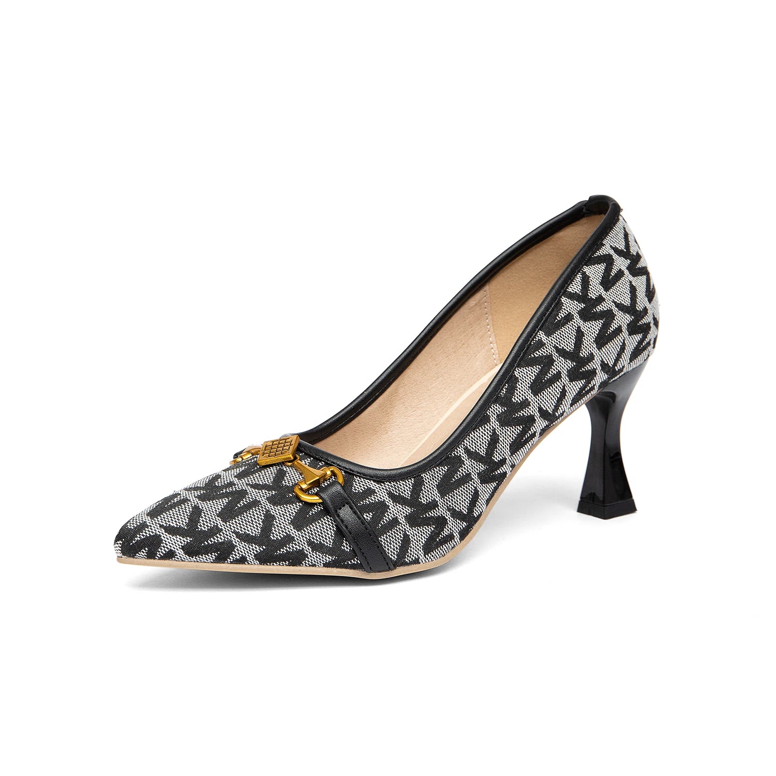Women's New Single Shoes, High Heels, Letter Metal Buckles, Sexy Party, Professional Commuting, Shallow Mouth Pointed Toe Shoes