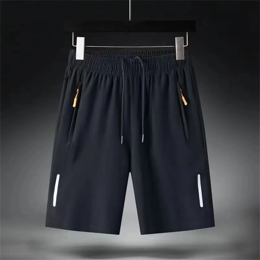 Summer Men'S Ultra-Thin Ice Silk Beach Casual Shorts Jogging Sport Quick Dry Male Zipper Loose Gym Sports Short Pants Sweatpant