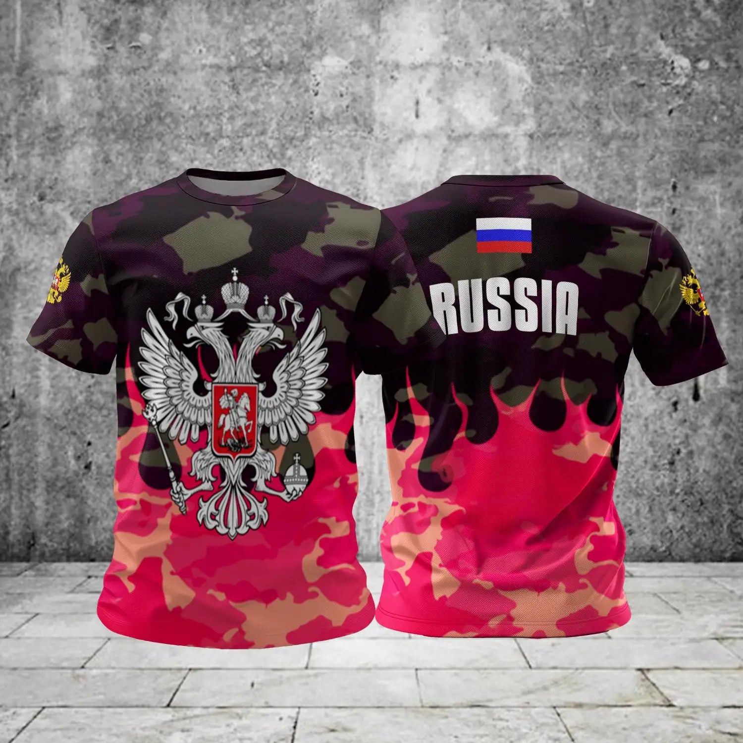 Russia Men's T-shirts Casual Loose Round Neck Russian Flag Short Sleeved Tops Tees Men's Clothing Oversized T-shirt Streetwear