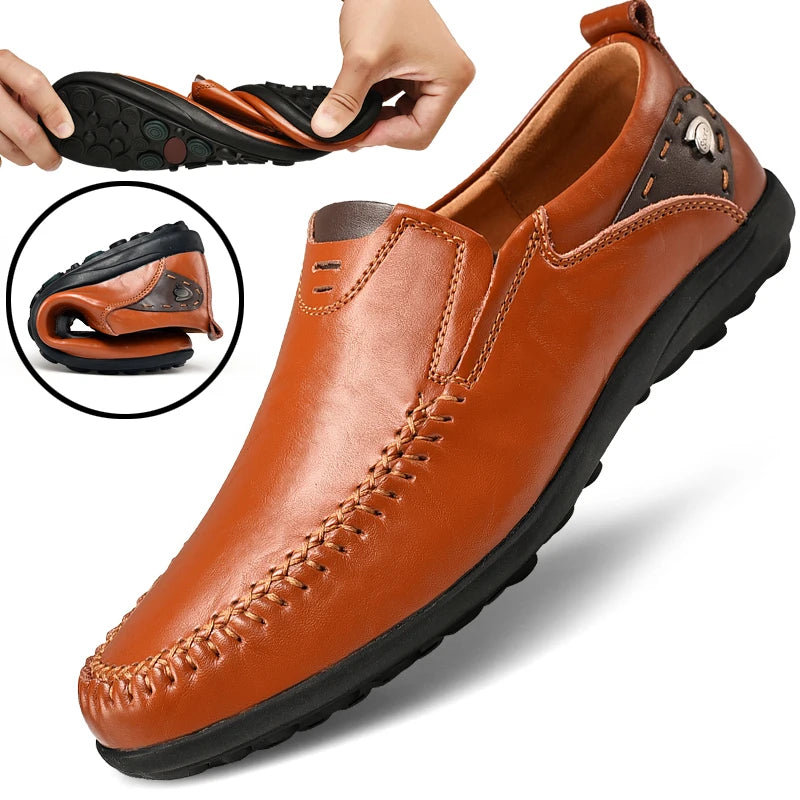 Handmade Shoes Genuine Leather Casual Shoes For Men Flat Platform Walking Shoes Outdoor Footwear Loafers Breathable Sneakers