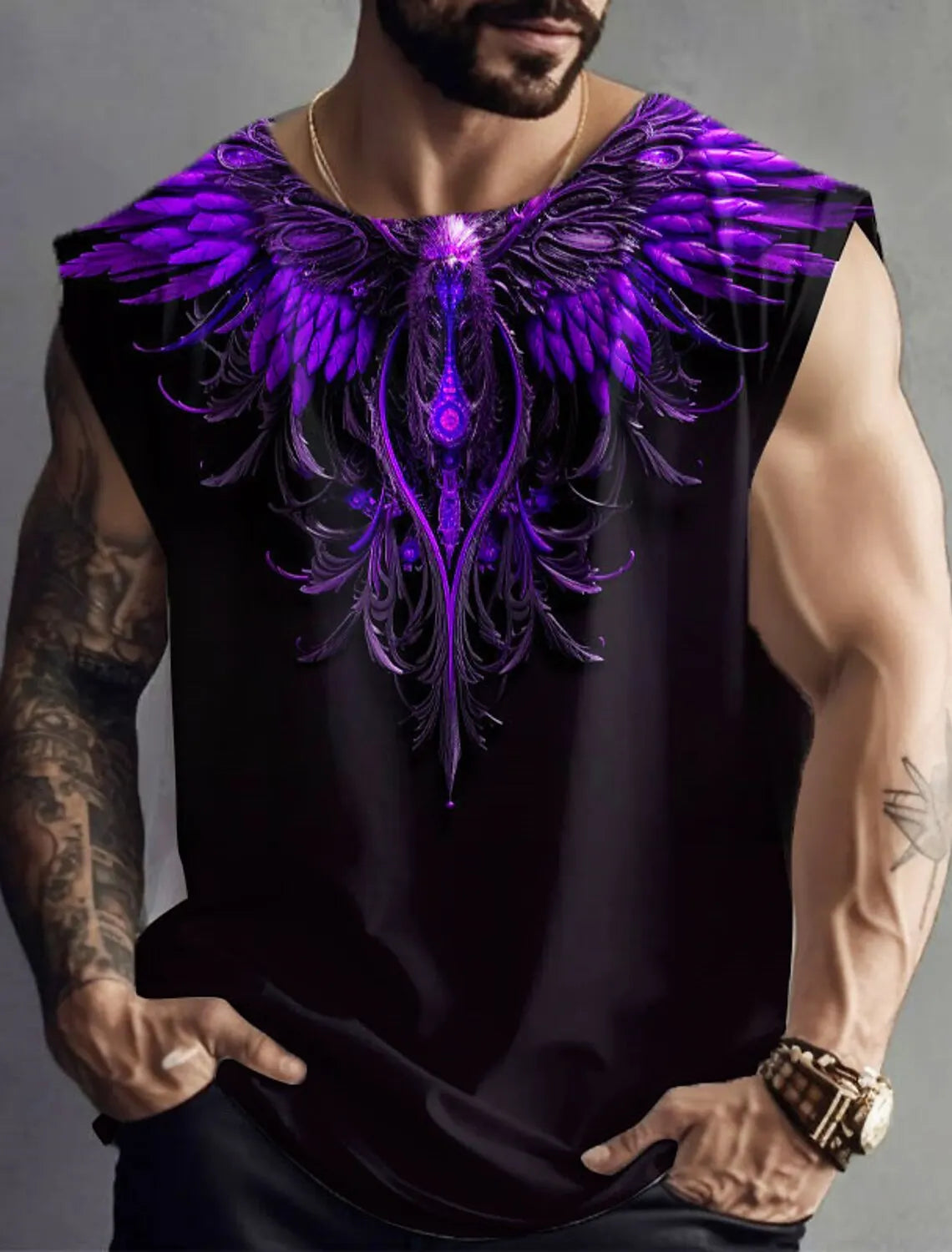 Four Seasons New Mens Fitness Clothing Simple Breathable Street Sleeveless Undershirt Gym Giant Spirit Print Fast Drying Clothes