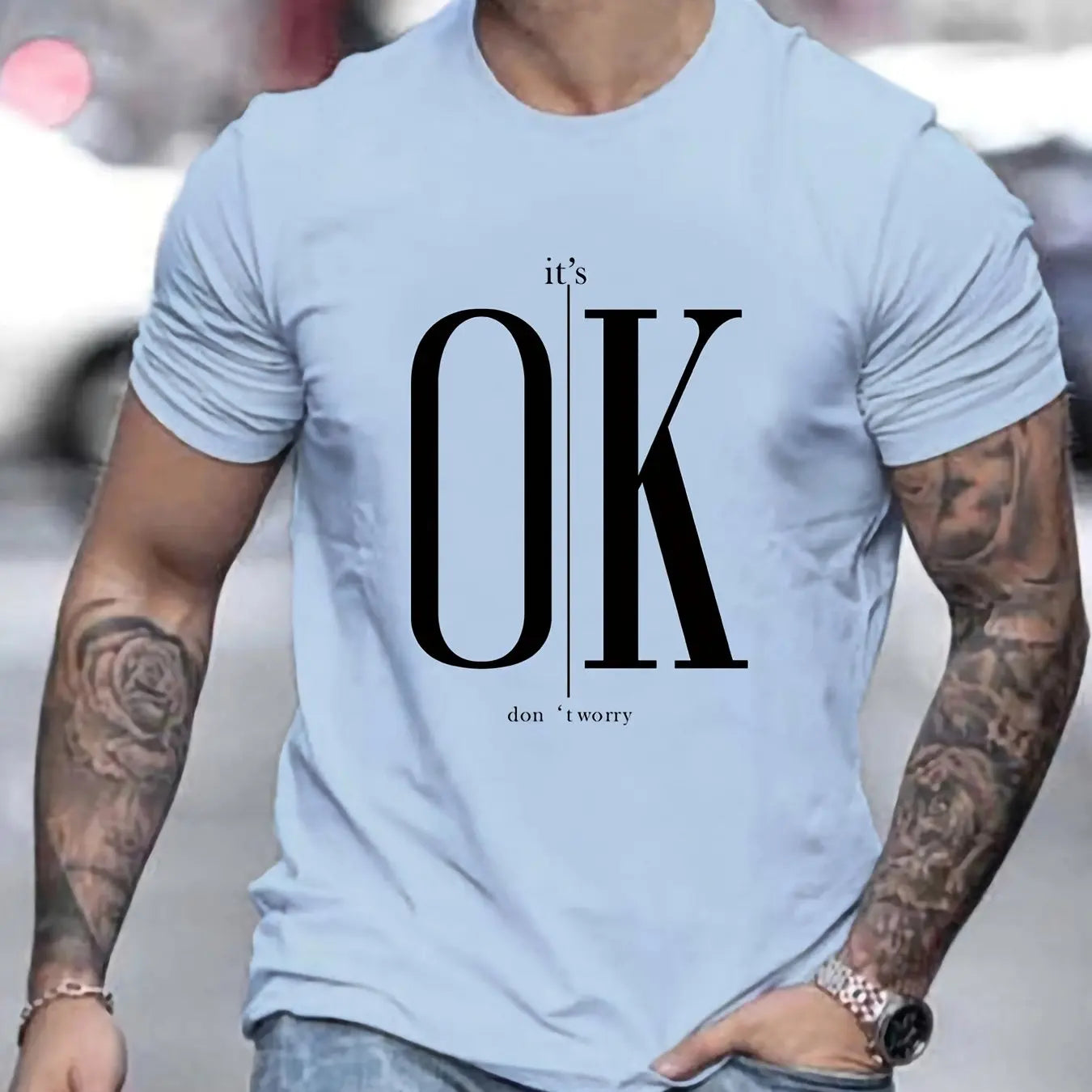 Men's Summer Loose Fit   OK Printed T-shirt Tops Cool Design Street Short Sleeve Top Tee Clothing
