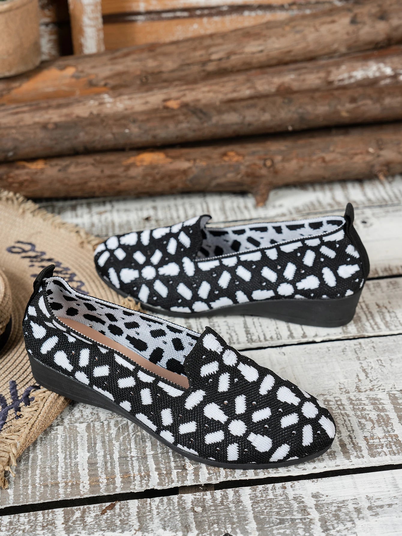 Women's shoes with niche-designed patterns, featuring comfortable flat soles, suitable for various outfits.