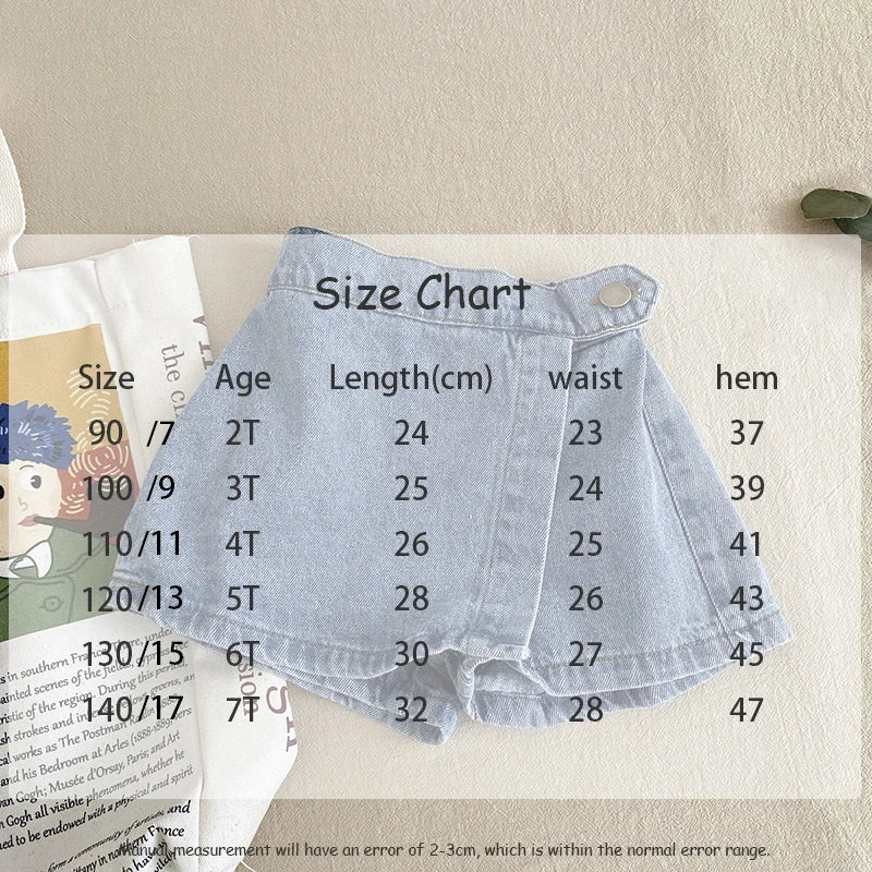 Korean Fashion New Summer Kids Girl Skirt Shorts Solid Elastic Waist Button Soft Denim Culotte Children Versatile Clothing