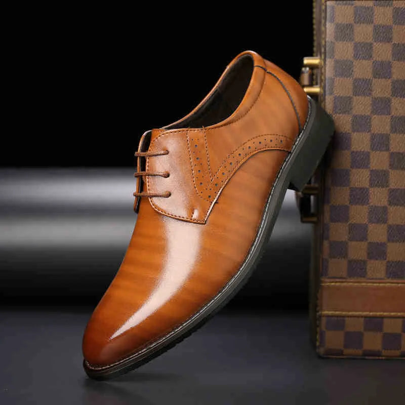 2025 Men Dressing Shoes Formal for Men's Casual Shoe Leather Social Wedding Designer Pointed Toe Black Office Winter Shoes