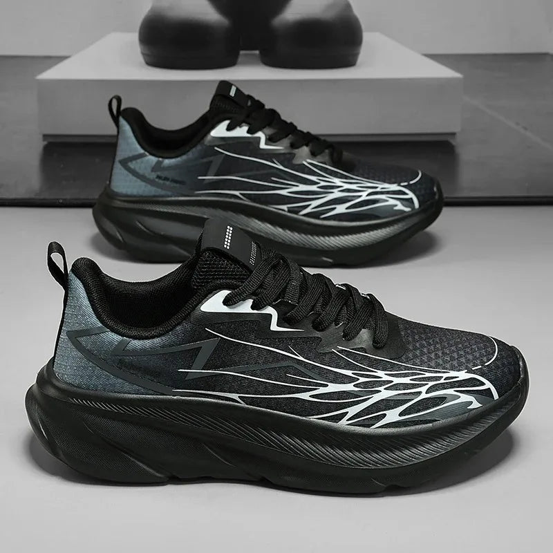 Men's Sports Shoes Thick-soled Air-cushioned Shock-absorbing Simple Lightning-shaped Line Fashionable Design Running Shoes