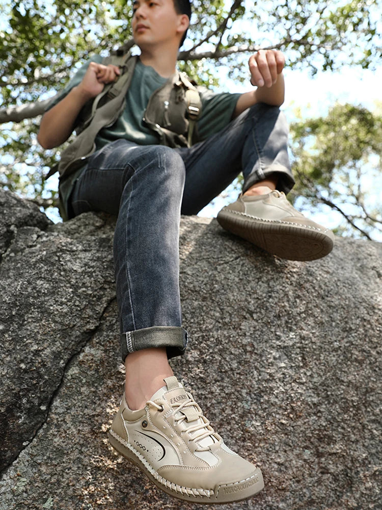 Men's business casual shoes with hand-stitched minimalist style