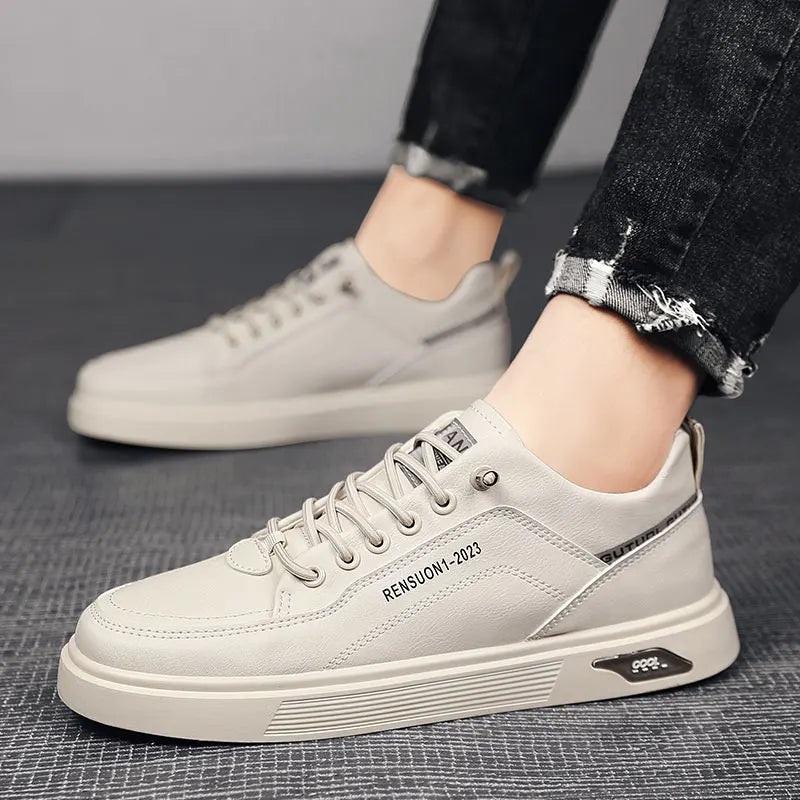 Men's Casual Walking Shoes Lightweight Flat Round Toe Trendy Lace-up New Sporty Style Four-season Color-blocked Board Shoes