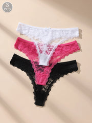 Awesomea 3Pcs Women’s Lace Bow Underwear – Soft Comfortable Low Waist Panties – Breathable Stretchy Seamless Lightweight Briefs