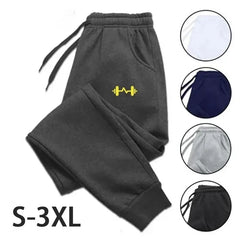 2025 New men barbell printed wool men's pants autumn and winter pants fashion lace-up casual men's sports pants jogging pants