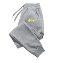 2025 New men barbell printed wool men's pants autumn and winter pants fashion lace-up casual men's sports pants jogging pants