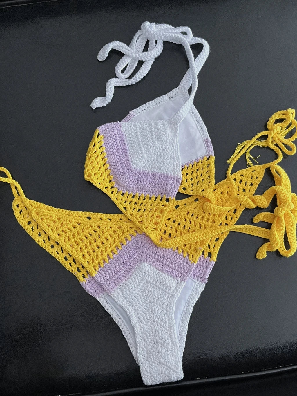 High Quality Cotton Crochet Micro Bikinis Set Cute Bathing Suit Women Chevron Swimwear Brazil Side Tie Bottom Sexy Nice Swimsuit